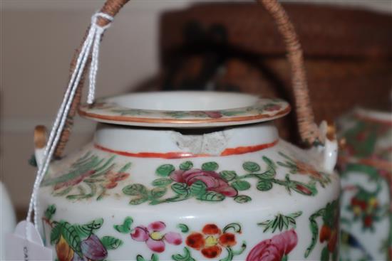 Three Cantonese teapots and a lidded pot